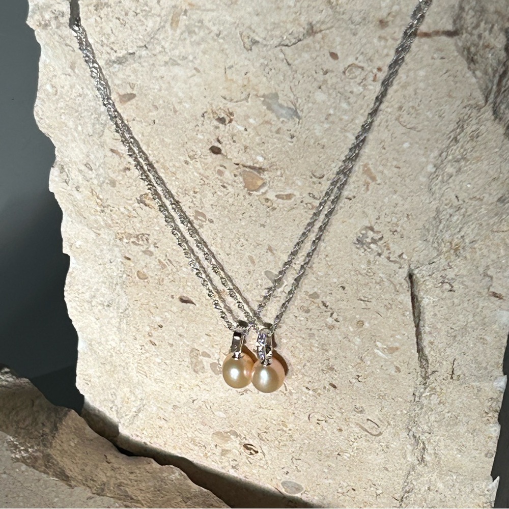 Dora Pearl Drop Pendant / Necklace in Platinum Plated Sterling Silver